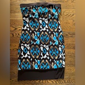 Bisou Bisou Women's Strapless‎ Dress Mini Turquoise Brown White Size 8